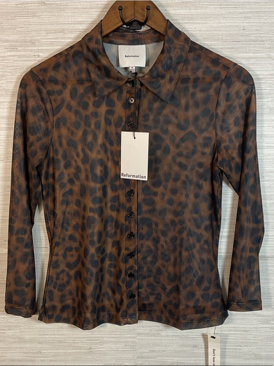 Reformation Tops - Reformation Margaret Knit Top Brown Leopard Print Button-Down Panther Medium NWT
